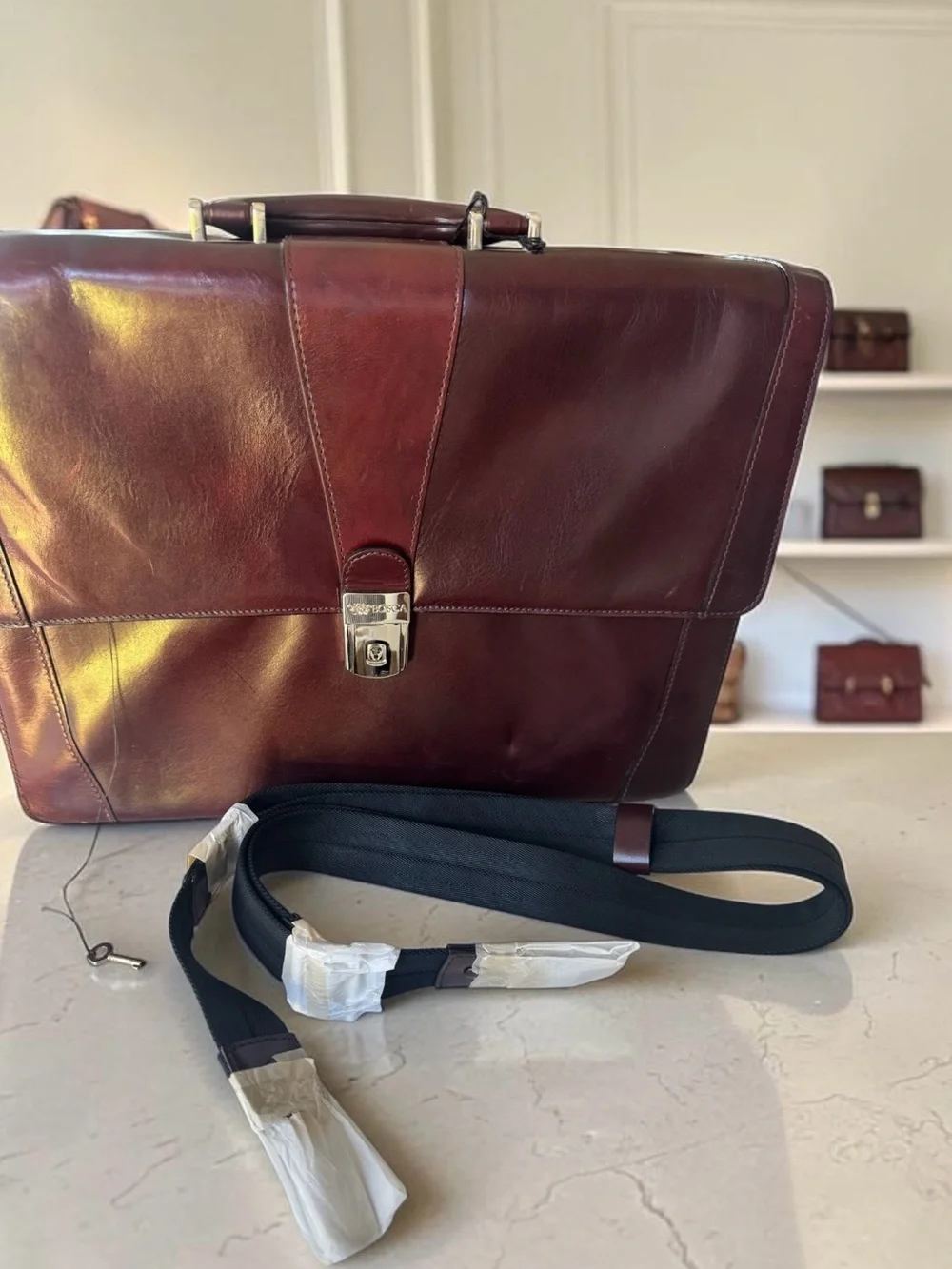 Bosca Old Leather Flapover Briefcase – With Key & New Strap